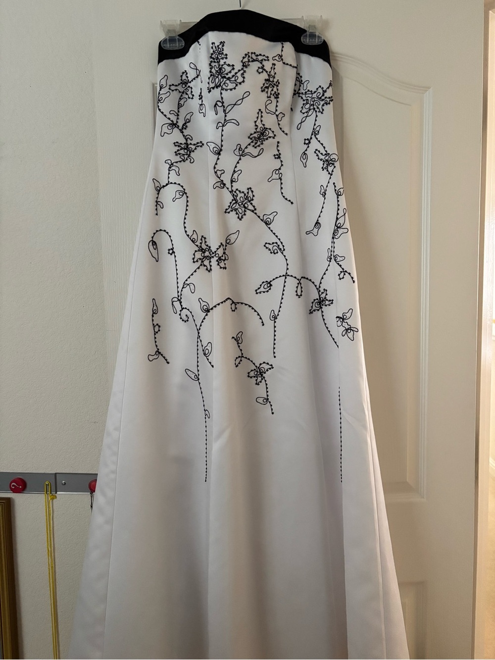 Morgan & Co. White Maxi Skirt with Black Floral Embroidery
